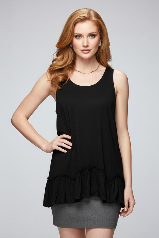 319 Midnight Black Ruffle-Hem Sleeveless Top