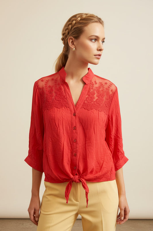 032 Cherry Red Lace Blouse