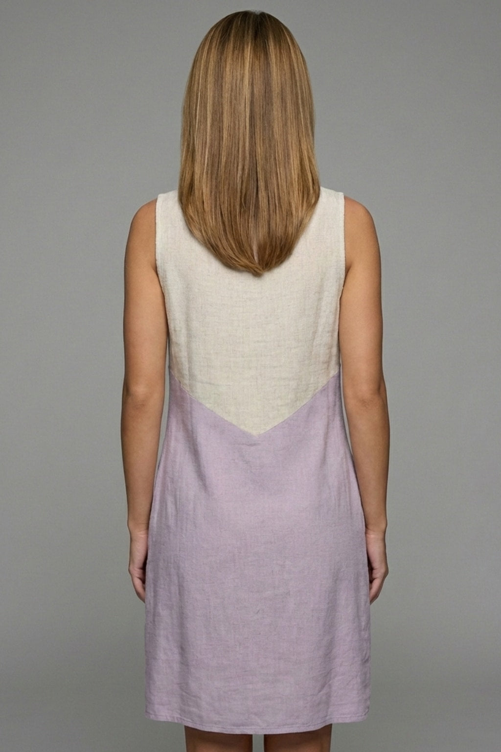 5070 Lilac & Oatmeal Sleeveless Dress with side pockets