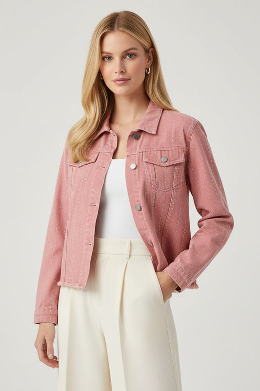 4768 Dusty Rose Embellished Denim Jacket
