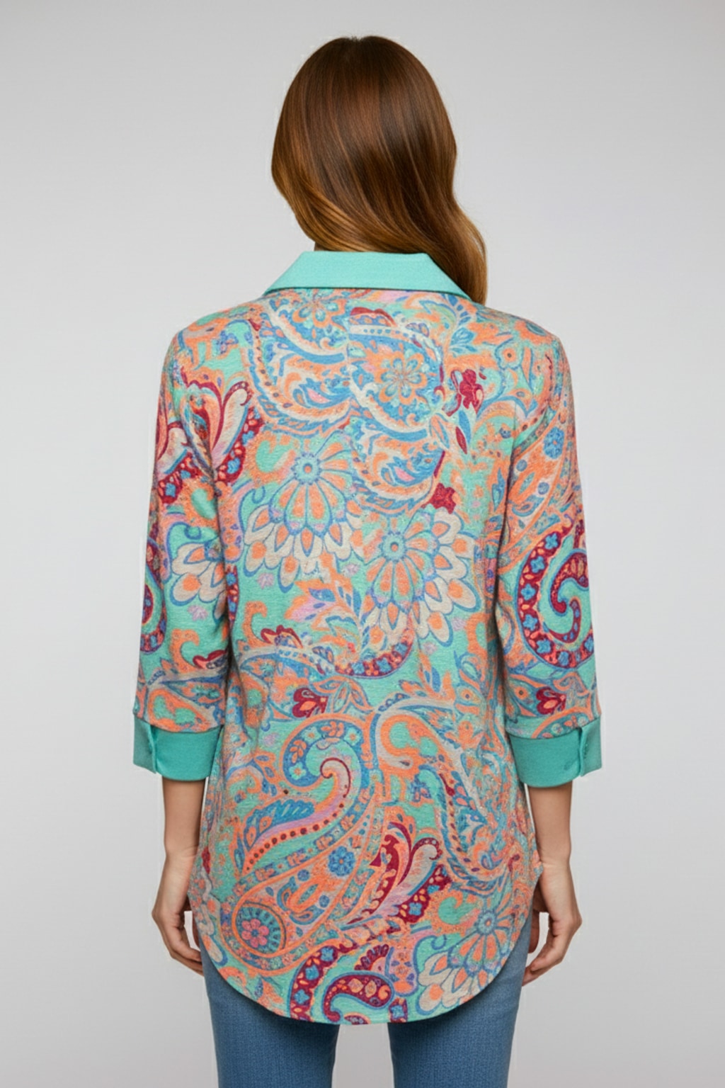 5753 Seafoam & Coral Paisley Top
