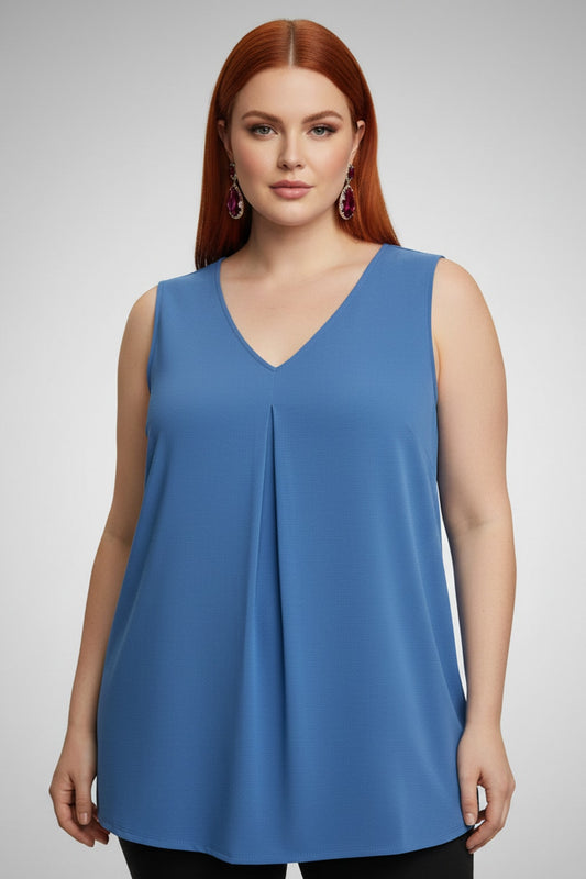 5513 Hydrangea Blue V-Neck Blouse Plus