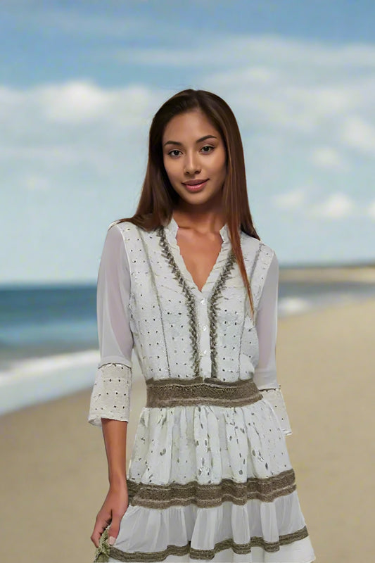 603 Daydream Cream Boho Embroidered Dress