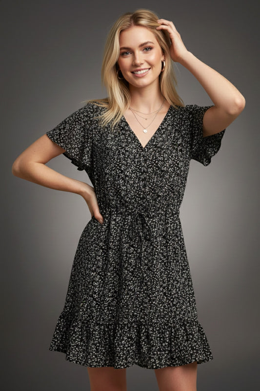 1033 Black and White Floral Dress
