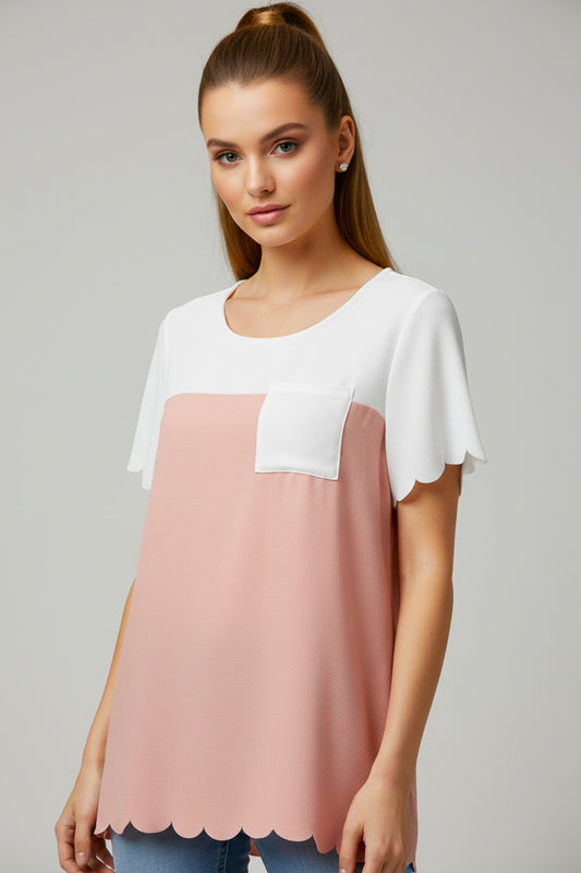 1431 Blush Petal & White Scalloped Blouse