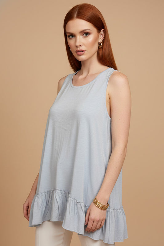319 Powder Blue Ruffle-Hem Sleeveless Top