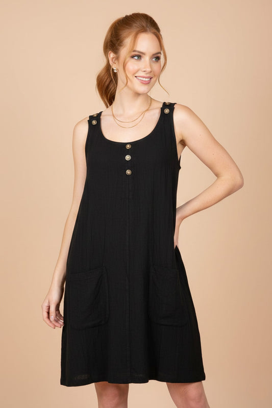 356 Black Mini Tank Dress with Pockets