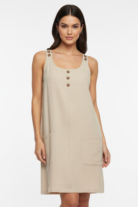 356 Camel Mini Tank Dress with Pockets