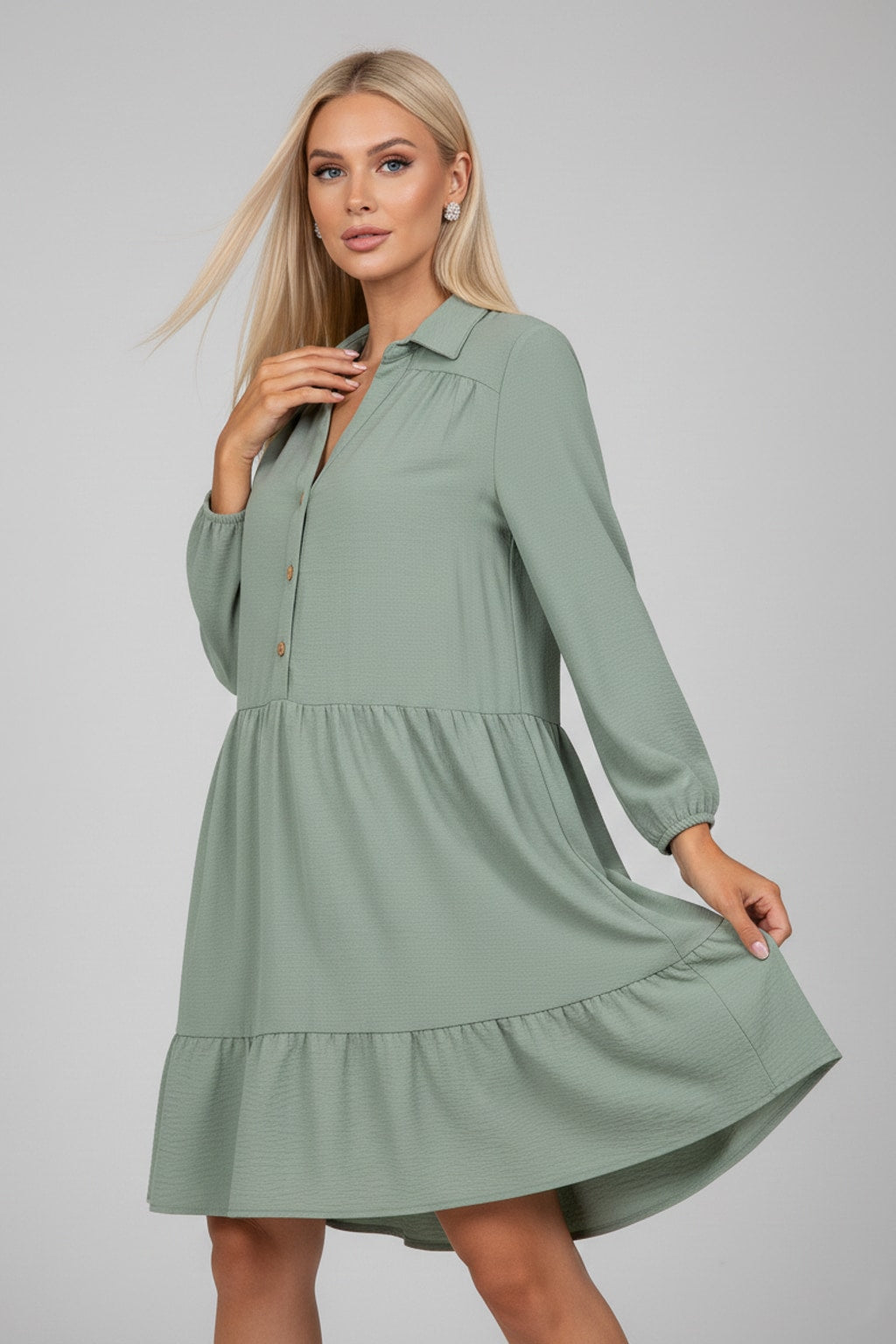 3960 Dusty Sage Tiered Dress