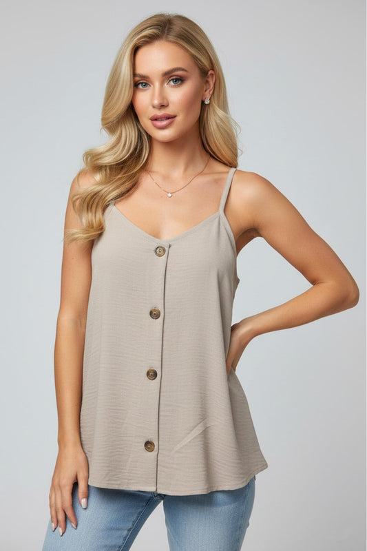 4129 Taupe Sleeveless V-Neck Top
