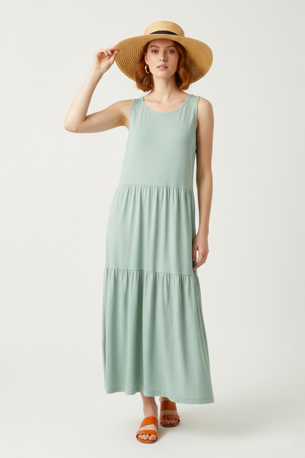 43050 Seafoam Green Tiered Maxi Dress