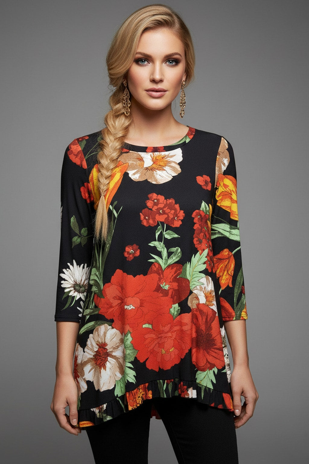 50827 Orange Red Botanical Blouse