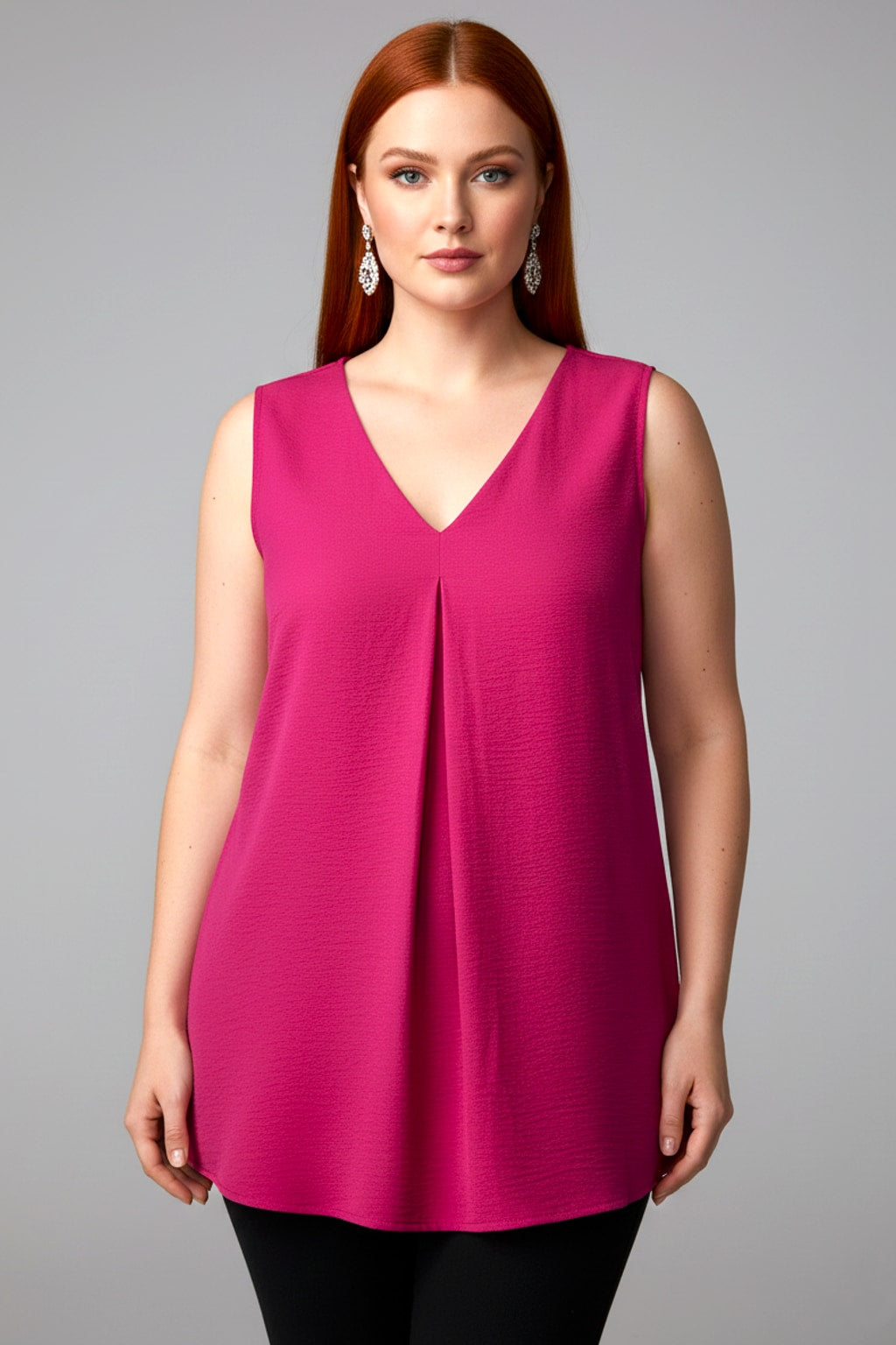 5513 Fuchsia V-Neck Blouse Plus