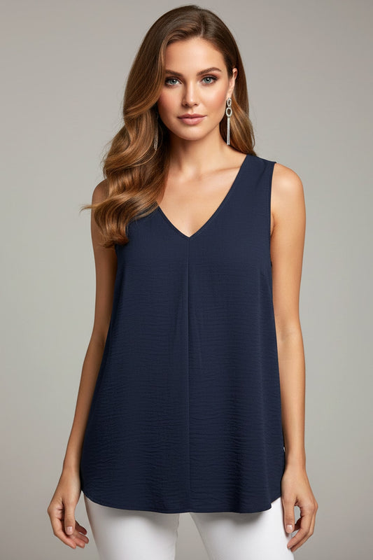 5513 Navy Blue V-Neck Blouse