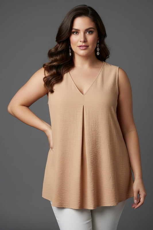 5513 Sand V-Neck Blouse Plus