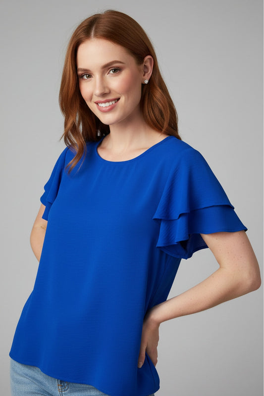 5812 Sapphire Ruffle-Sleeve Button-Back Blouse