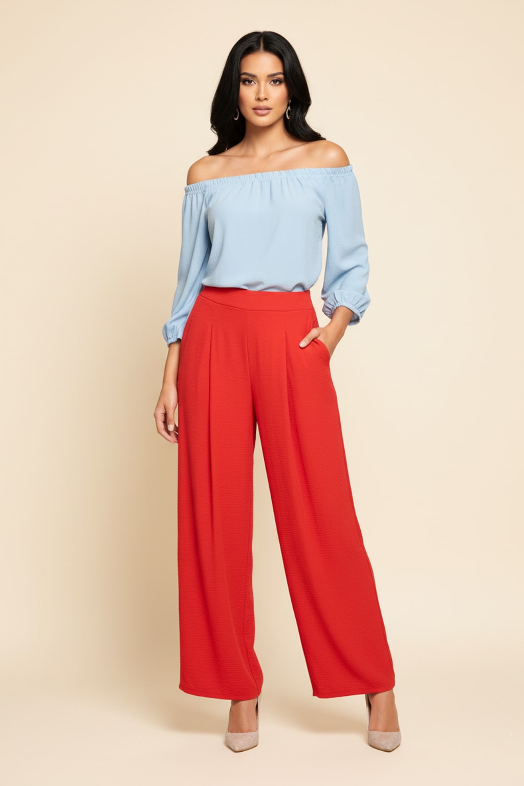 6122 Deep Coral Pleated Trousers with Side Pocket