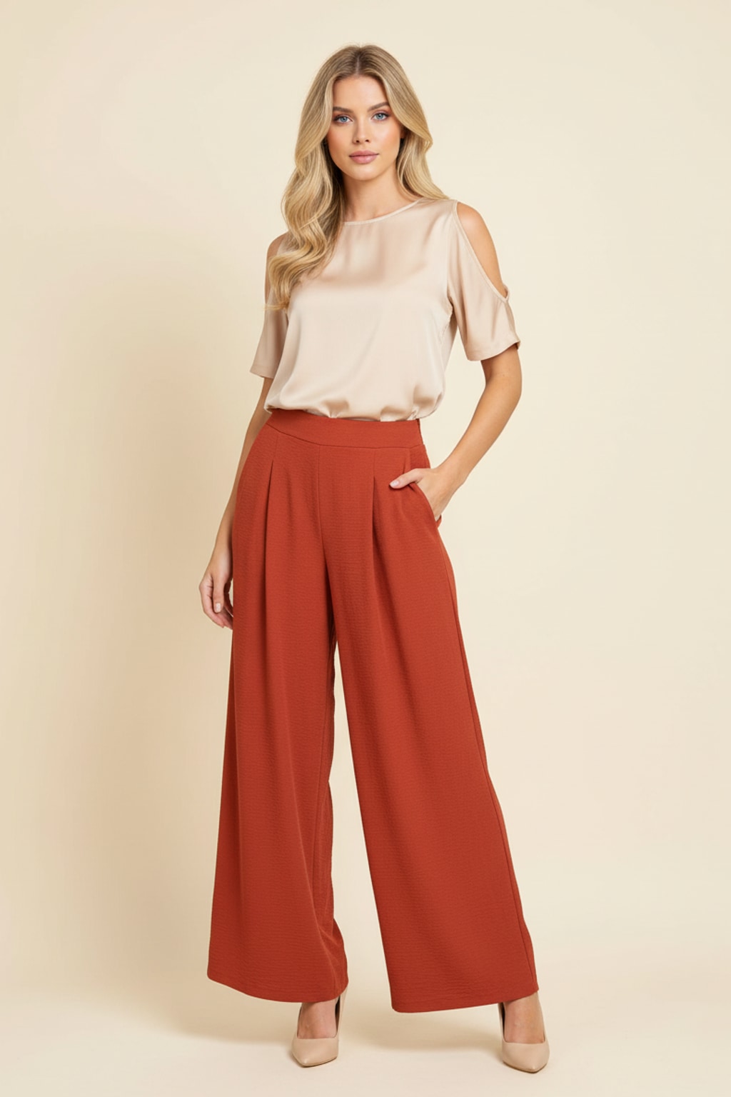 6122 Rust Pleated Trousers with Side Pocket