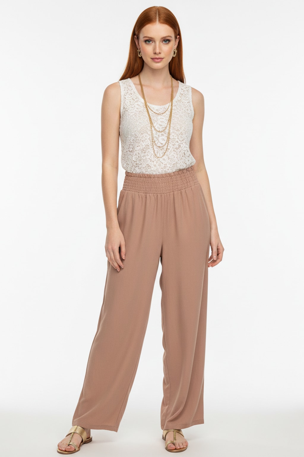 6913 Light Mocha Tencel Pants with pockets