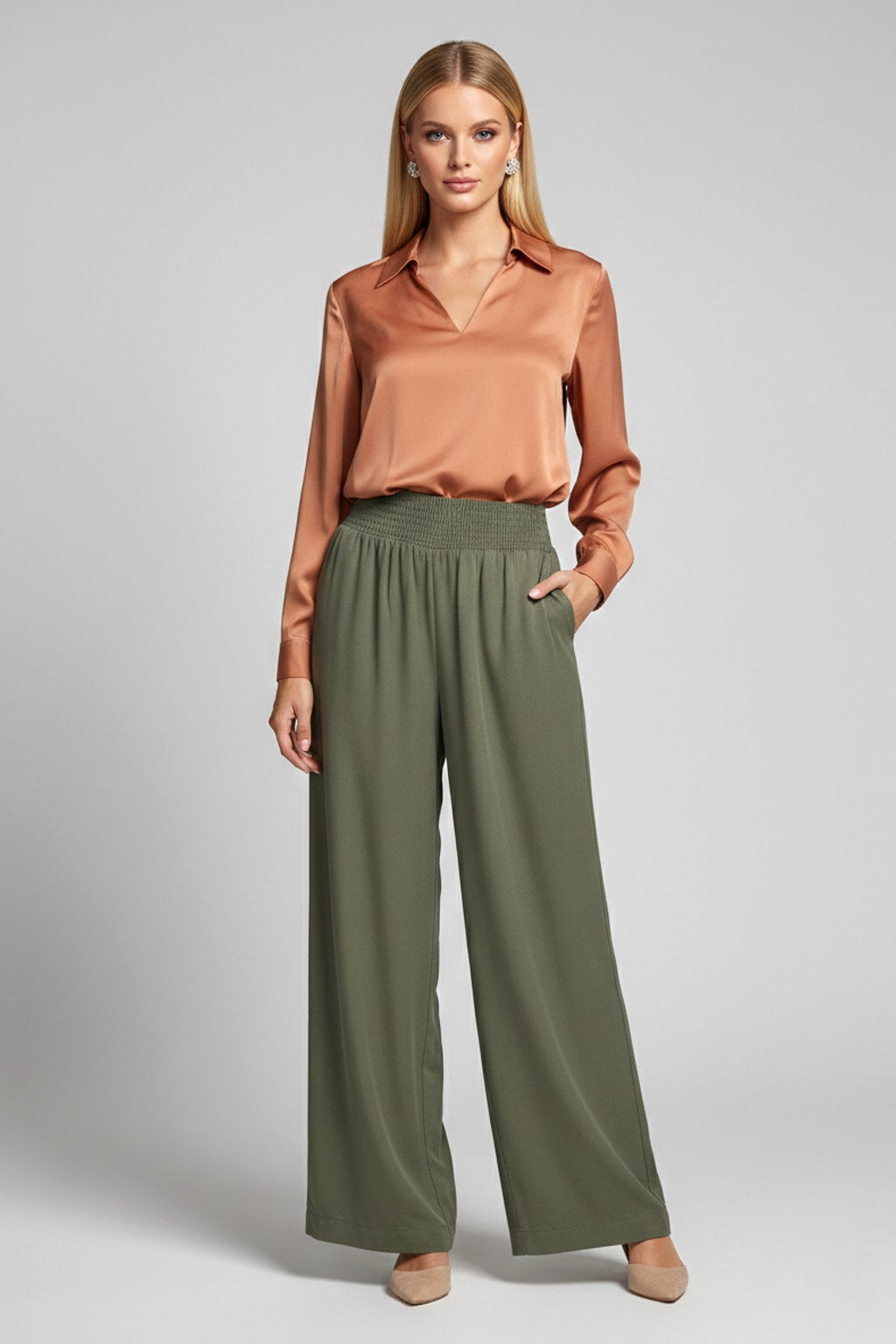 6913 Olive Tencel Pants with pockets