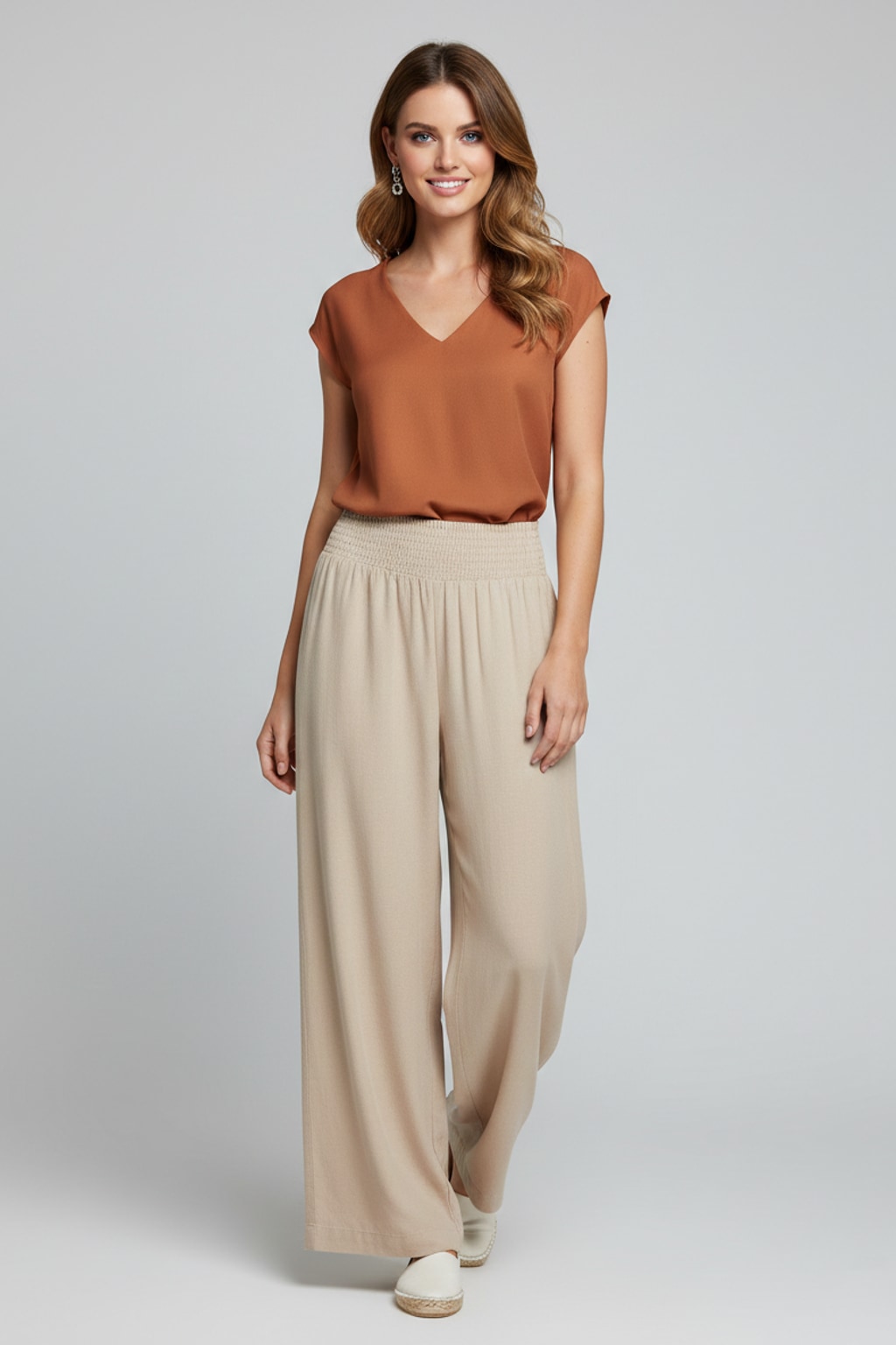 6913 Soft Camel Mist Tencel Pants with pockets