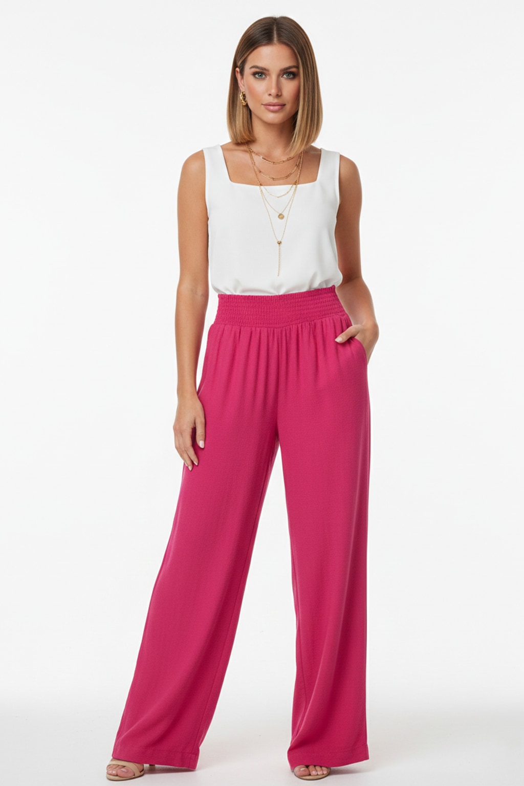 6913 Tropical Pink Tencel Pants with pockets