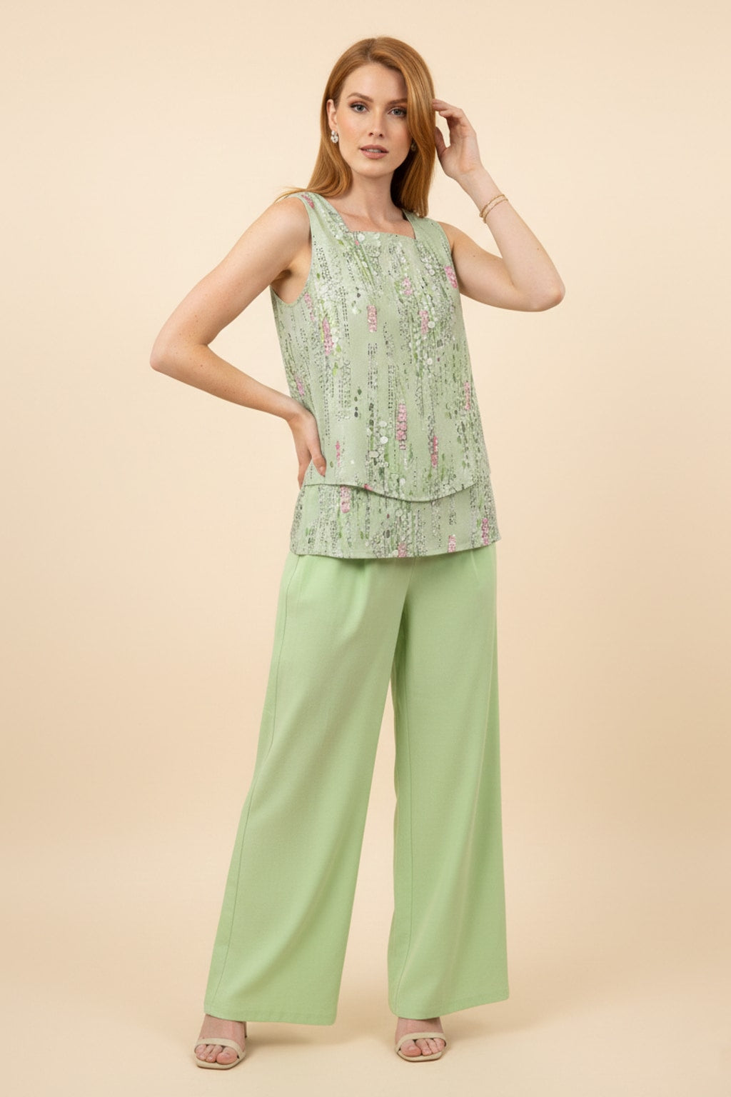 9088 Spring Garden Glow Sleeveless Top & Wide-Leg Pants Set