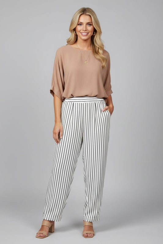 F291 Ivory & Black Stripe Pants with pockets