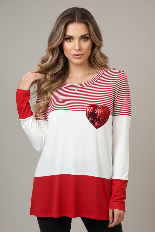LMT3828 Sequin Romance Long-Sleeve Swing Top