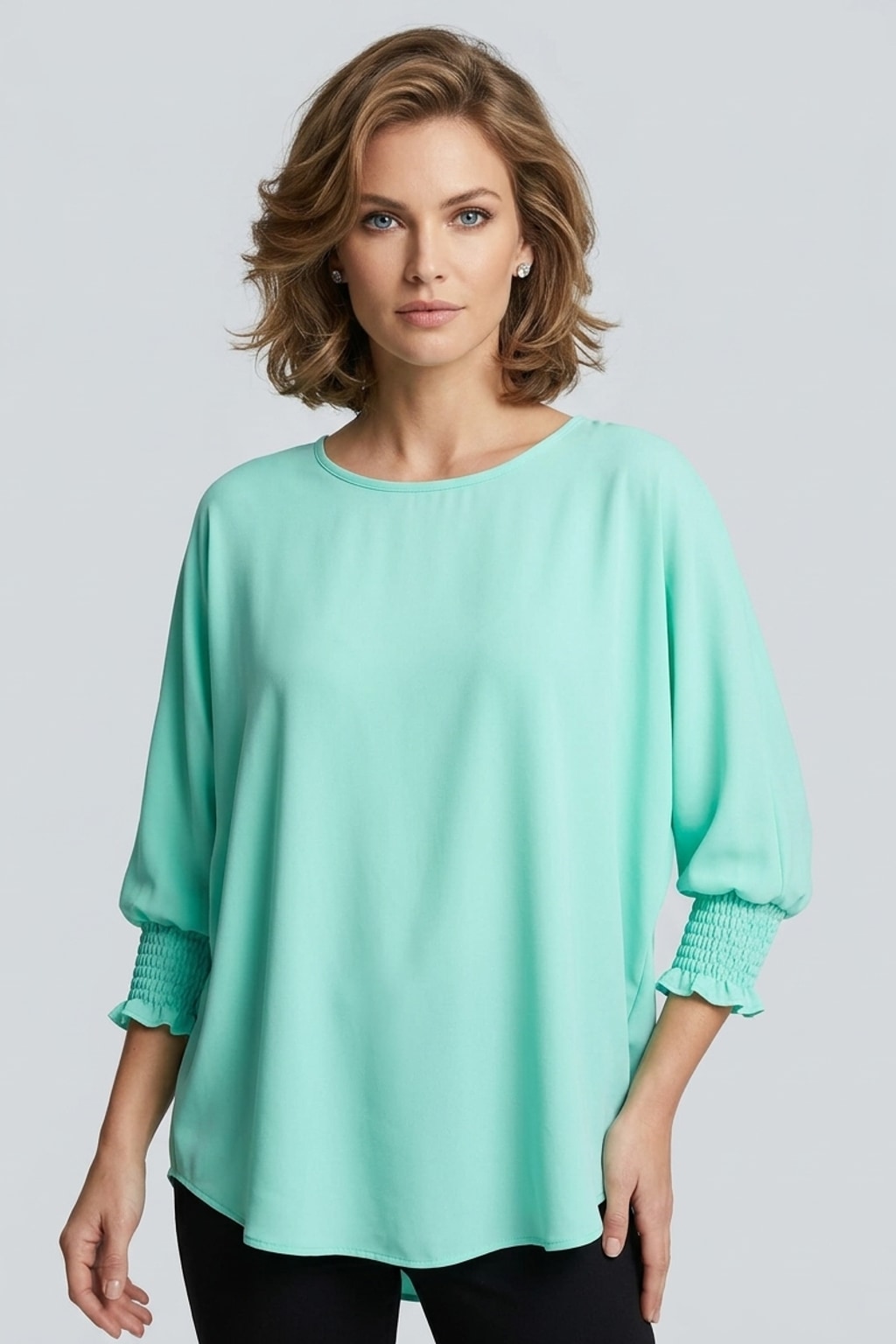 5547 Soft Mint Green Smocked Sleeve Blouse