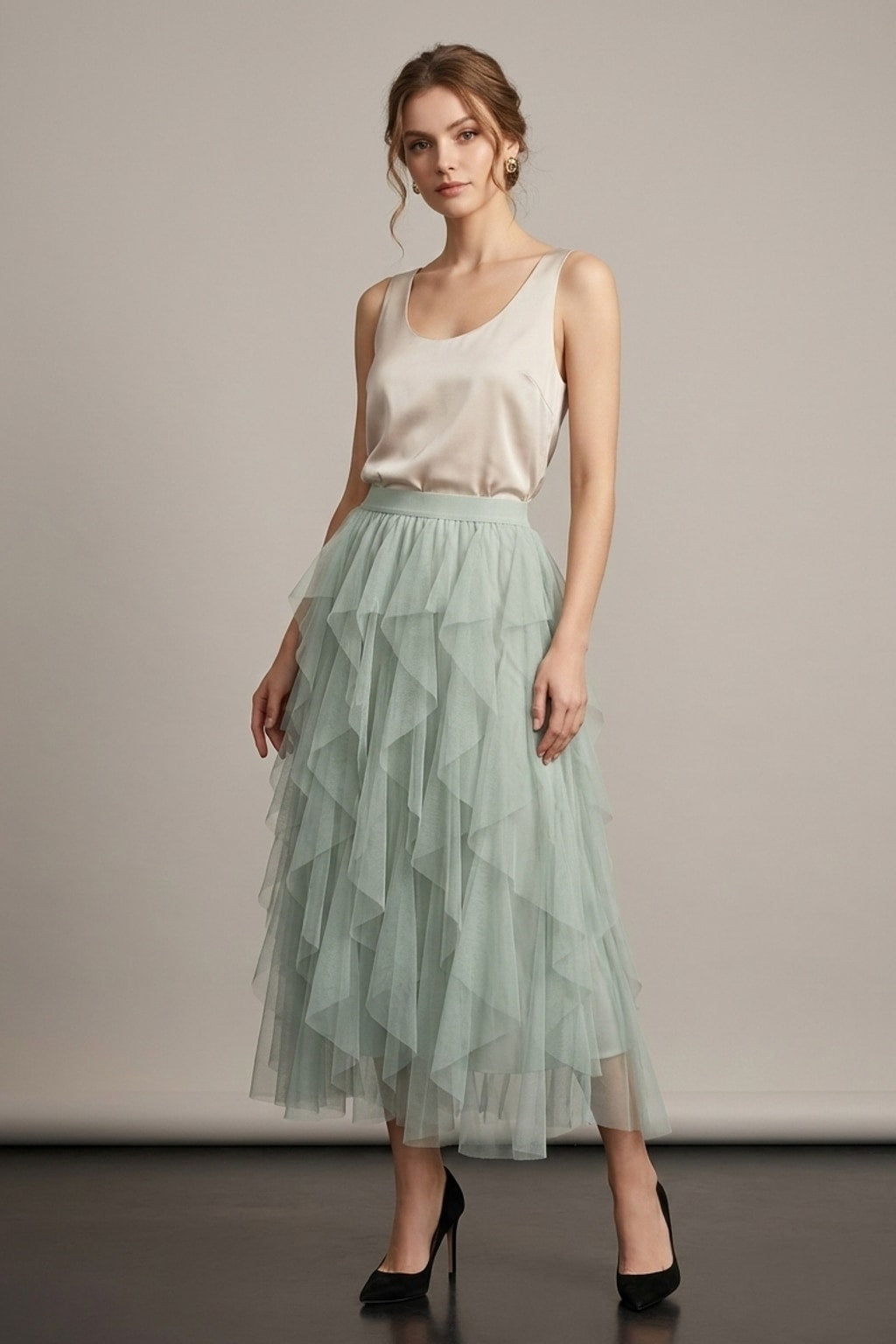 9011 Soft Sage Tulle Maxi Skirt