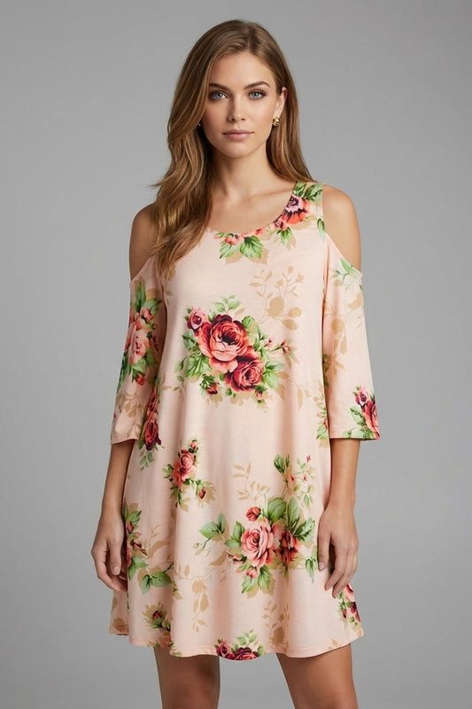 3575 Blushing Rose Cold Shoulder Dress