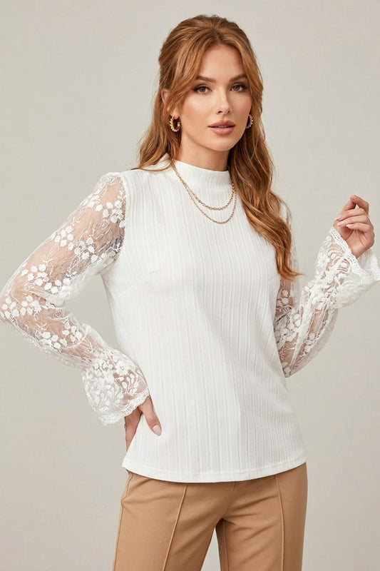 421 White Dreamy Lace Sleeve Blouse