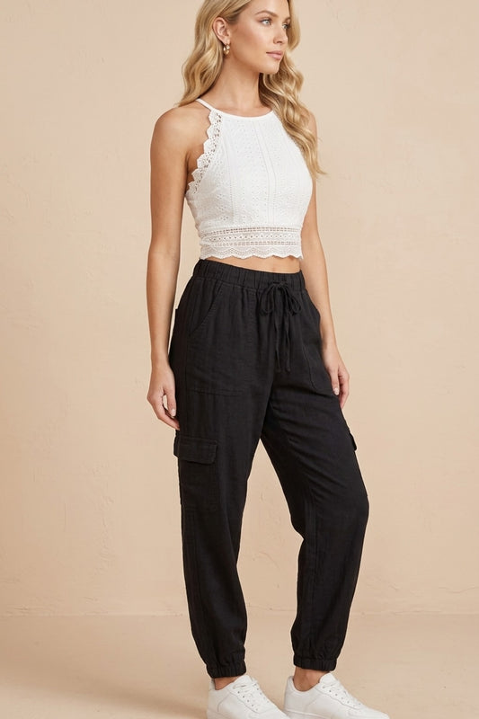 6810-6 Black Tencel Cargo Pants
