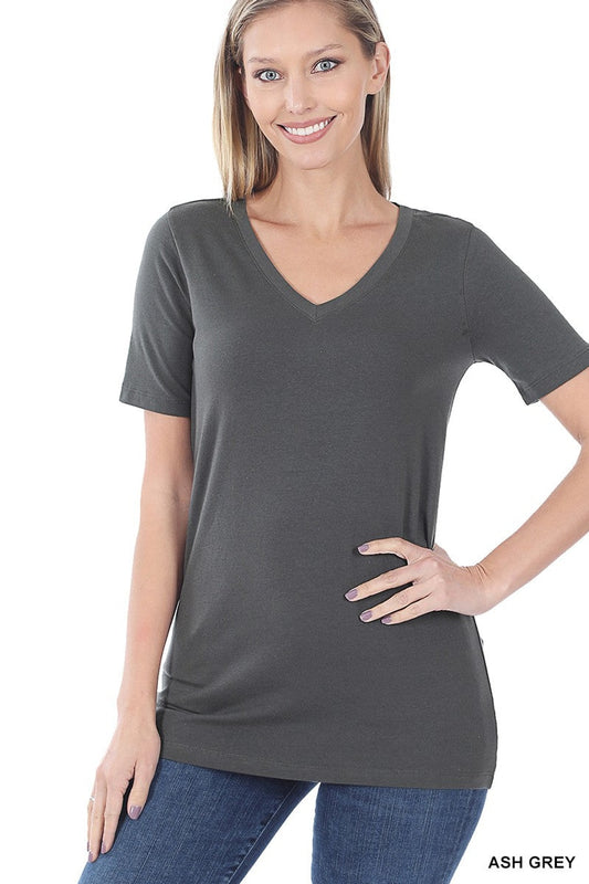 Style 1009 Ash Grey Cotton V Neck Short Sleeve T-Shirt