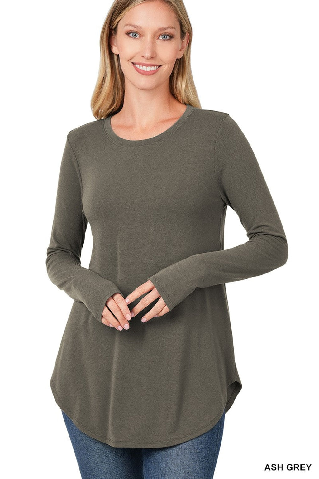 Style2103 Ash Gray L/Sleeve Solid Poly /Rayon/ Spandex Top