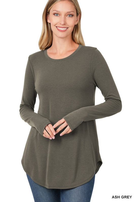 Style2103 Ash Gray L/Sleeve Solid Poly /Rayon/ Spandex Top