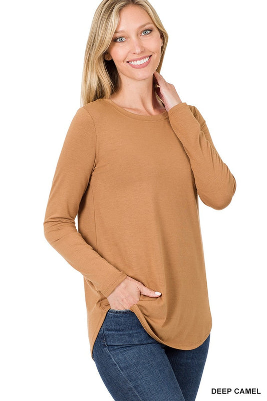 Style2103 Deep Camel L/Sleeve Solid Poly /Rayon/ Spandex Top