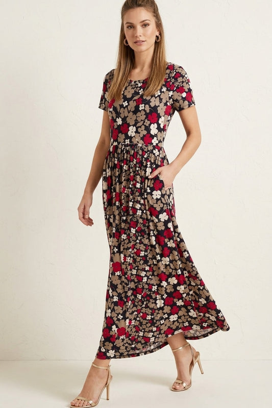 3773 Midnight Floral Charm Maxi Dress with pocket