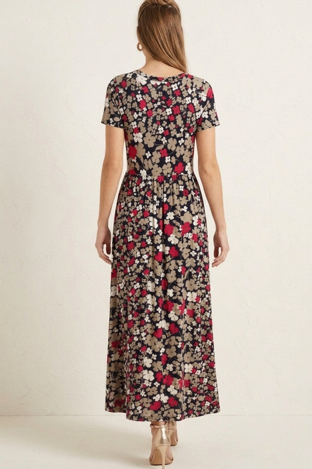 3773 Midnight Floral Charm Maxi Dress with pocket