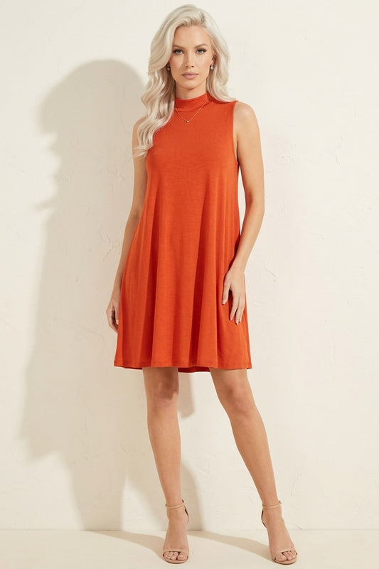 2905 Rust Orange Sleeveless Pocket Dress