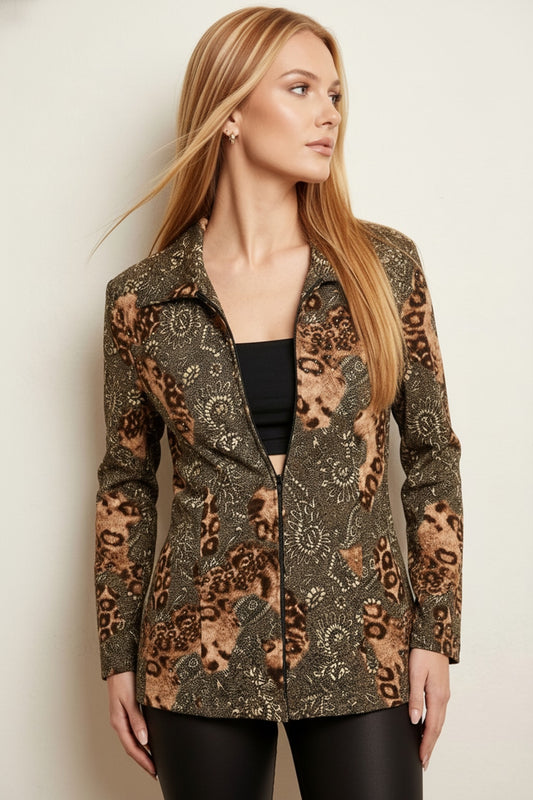 1773 Leopard Floral Print Lined Jacket