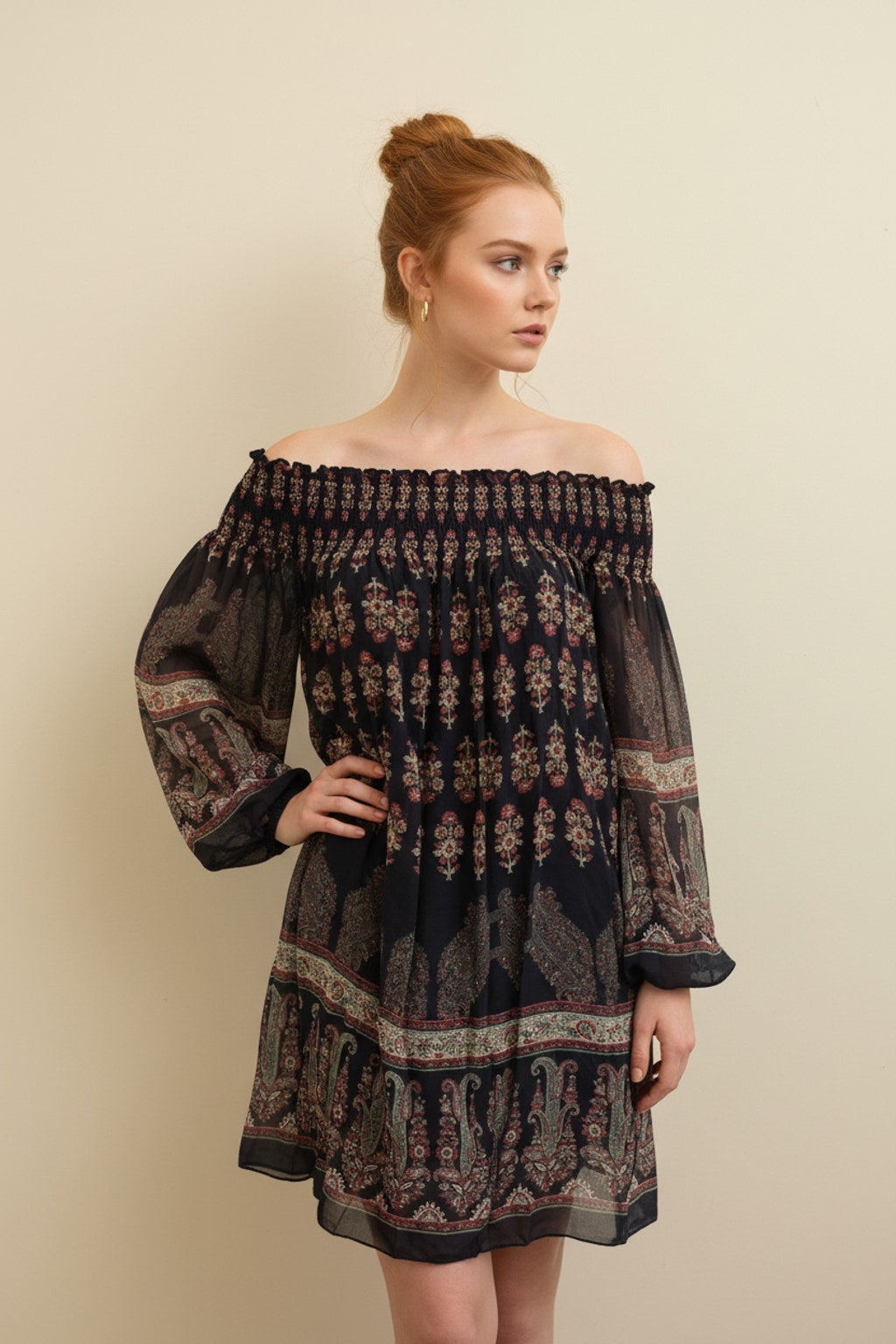 3226 Rustic Rose Off-Shoulder Dress