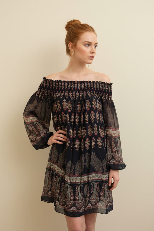 3226 Rustic Rose Off-Shoulder Dress