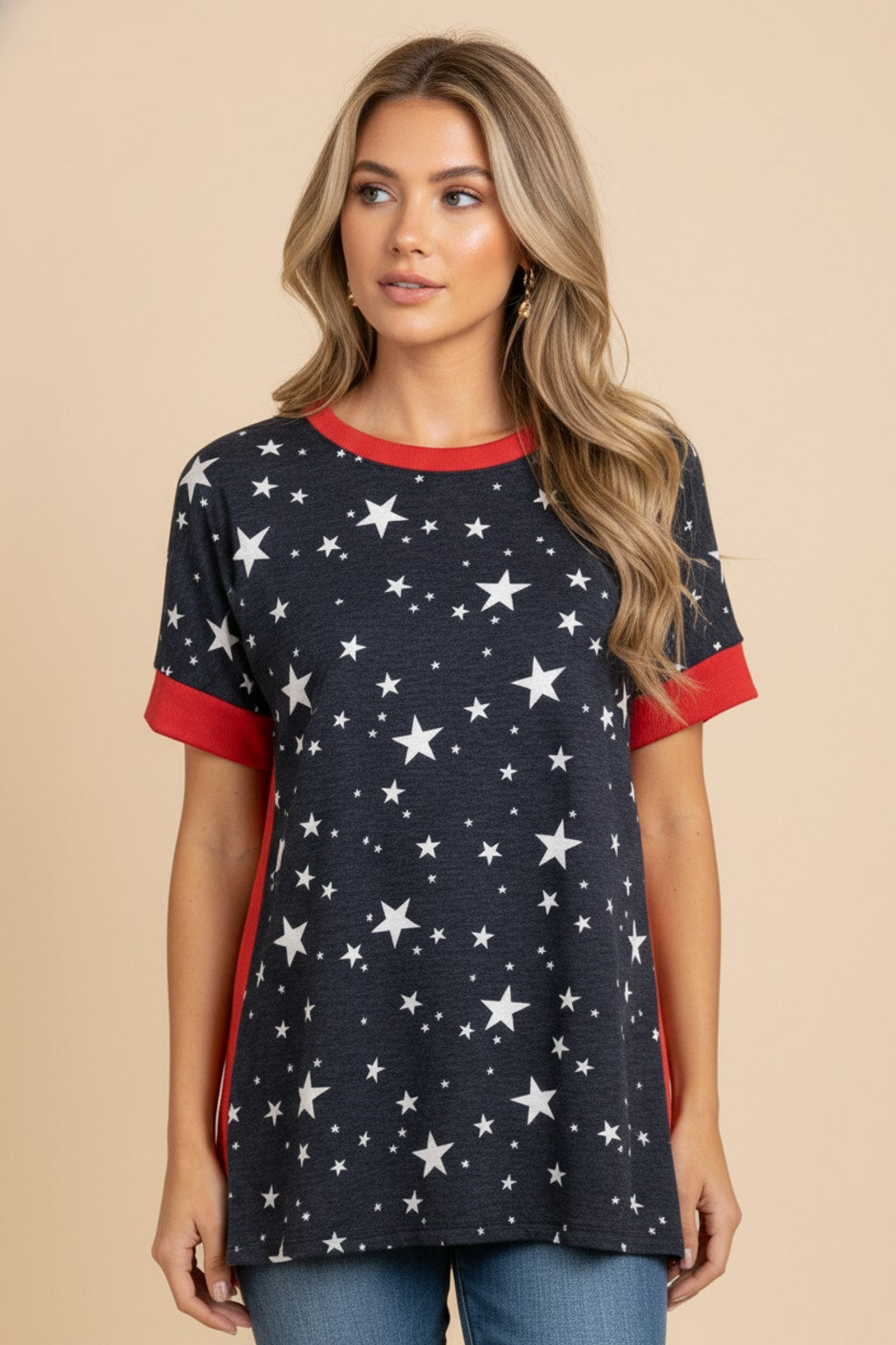 3945 Red White & Starry Top