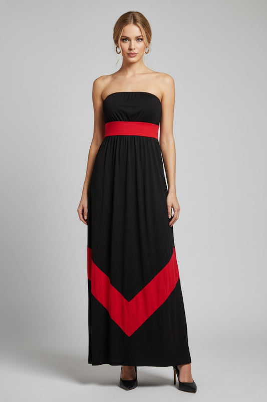 4159 Black & Red Chevron Maxi Dress