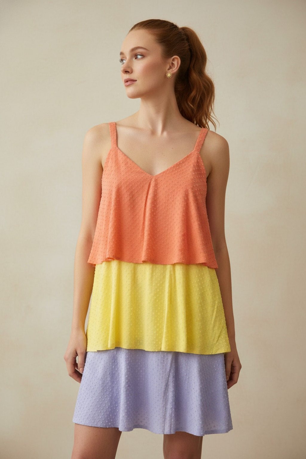 5758 Peach Sorbet Tiered Dress