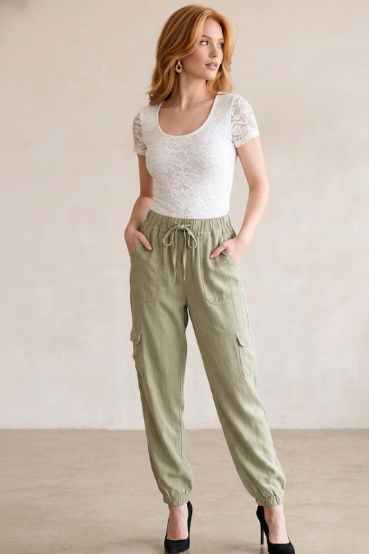 6810-6 Olive Tencel Cargo Pants