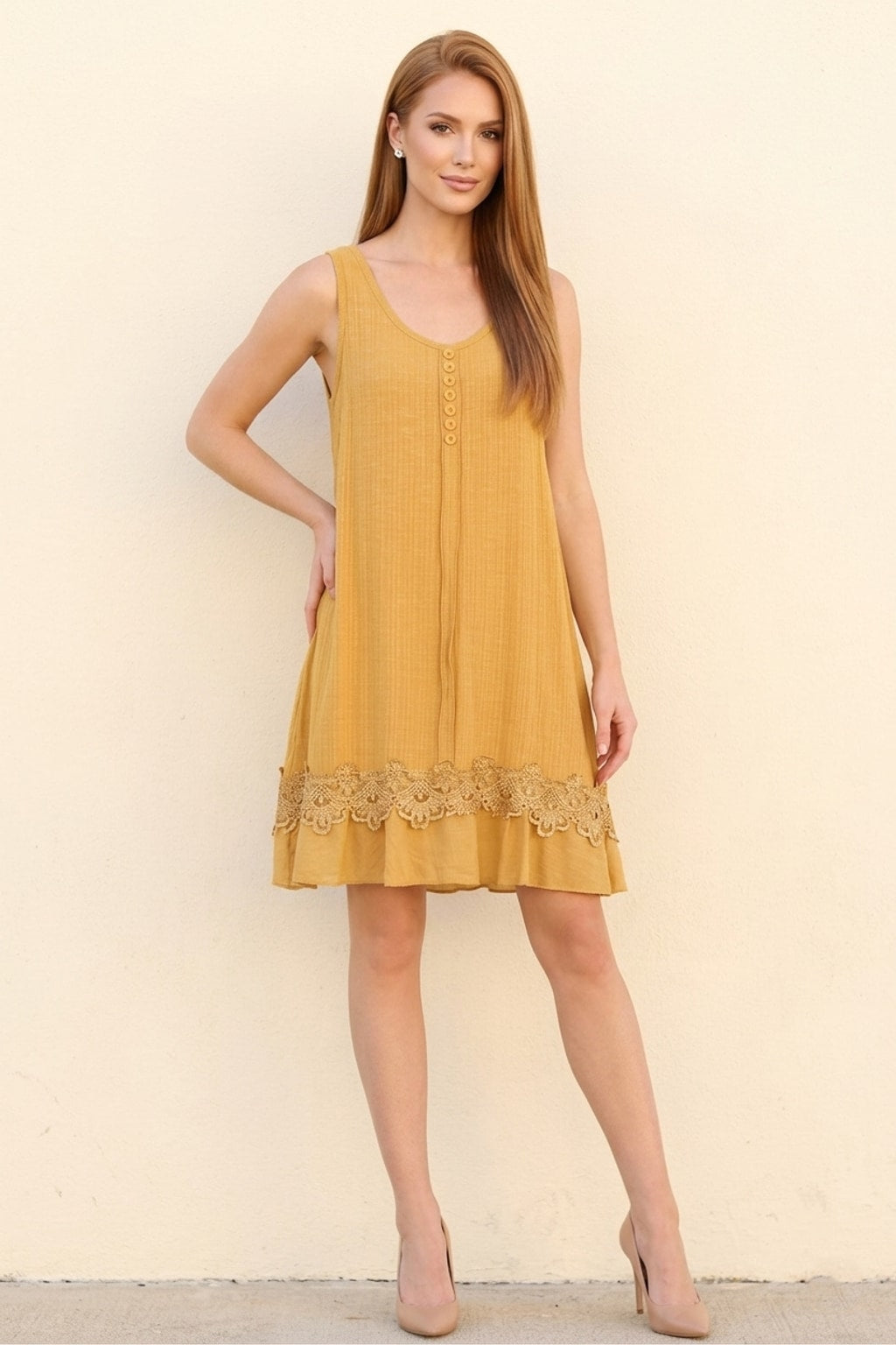 85000 Sunstone Sleeveless Dress with Lace Hem