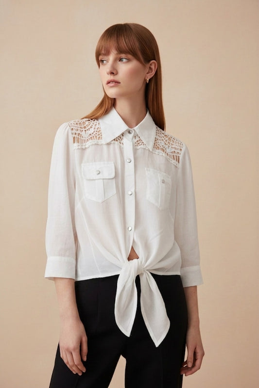 062 Boho White Crochet Lace Blouse